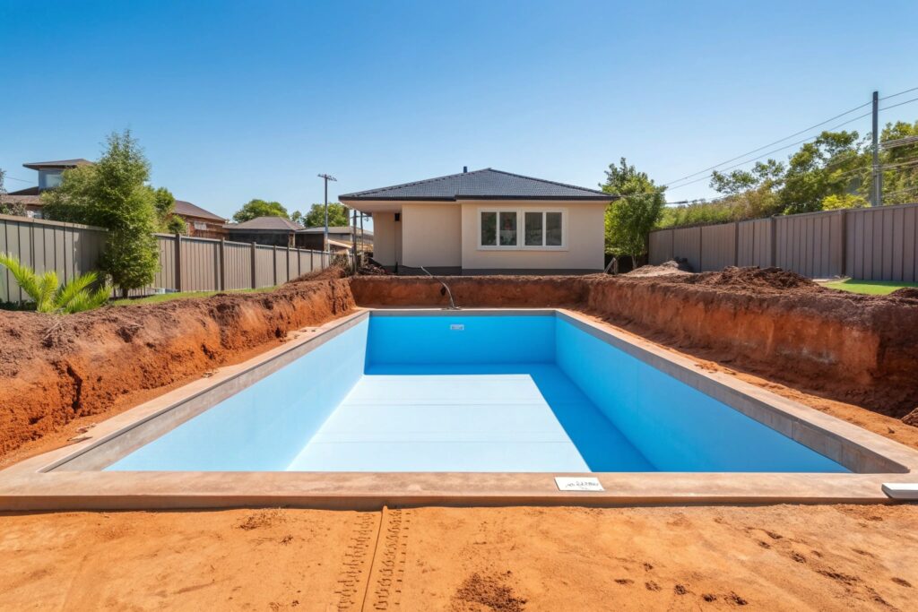 Pool excavation site showing clay soil conditions in Maitland suburb