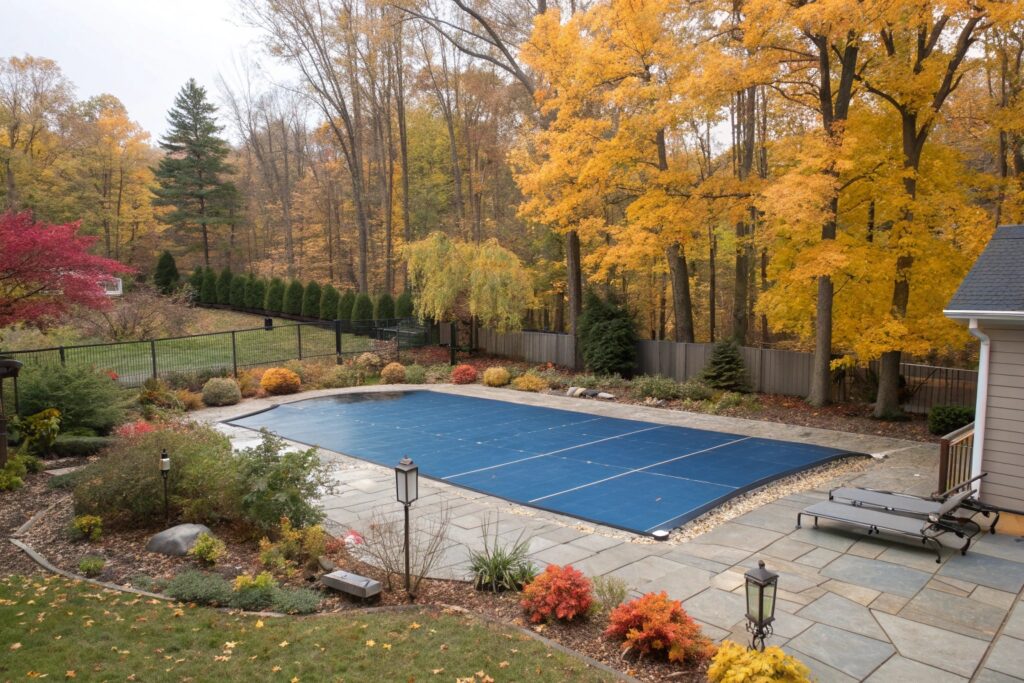 Pool cover protecting swimming pool during Cessnock vintage season